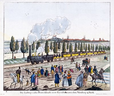 Nürnberg-Furth-rautatien avaaminen 7. joulukuuta 1835 tekijältä G. after Renner