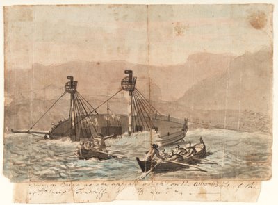 Brigg-retkikunta sellaisena kuin se ilmestyi haaksirikkoutuneena Sta Cruiz Teneriffan saaren länsipuolella joulukuussa 1774. tekijältä Gabriel Bray