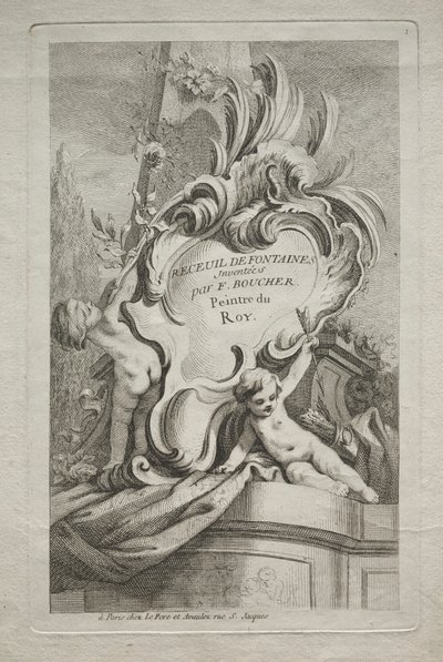 Book of Fountains: nro 1, otsikkosivu, n. 1736. tekijältä Gabriel Huquier