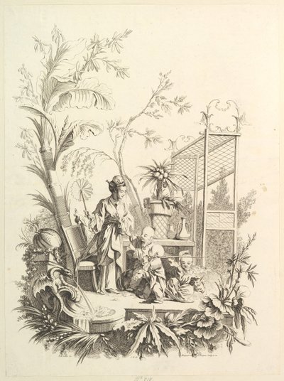 Chinoiserie hahmoilla maisemassa, 1700-luku. tekijältä Gabriel Huquier