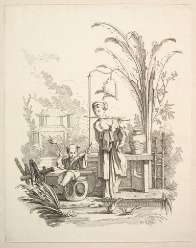 Huilisti ja lapsitimpanisti, n. 1742. tekijältä Gabriel Huquier