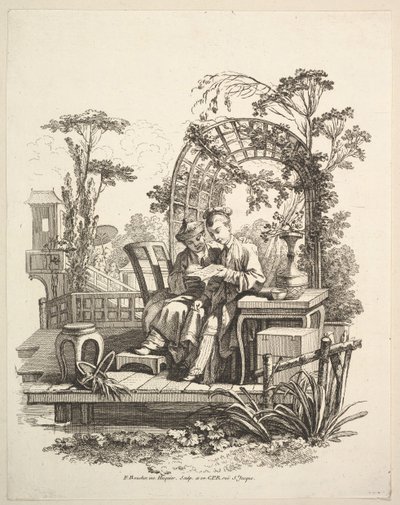 Mies ja nainen lukeminen, n. 1742. tekijältä Gabriel Huquier
