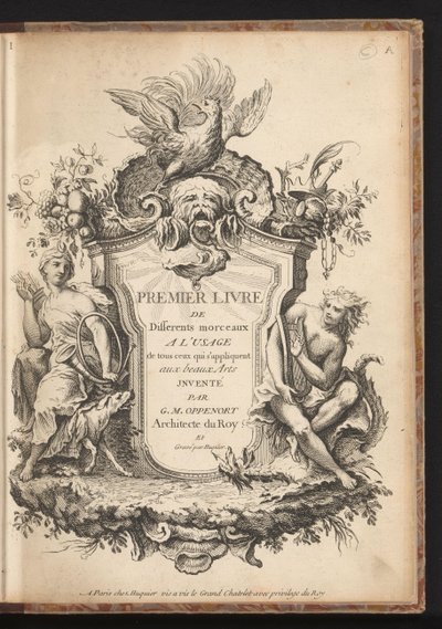 Otsikkoprintti kuuden koristeen sarjalle Erilaisia ​​malleja kuvataiteen harrastajille, ensimmäinen kirja (sarjan nimi) Premier livre de différents morceaux a l