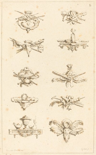 Mallit Tail-piecesille: pl. 8 tekijältä Gabriel Huquier after Claude Gillot