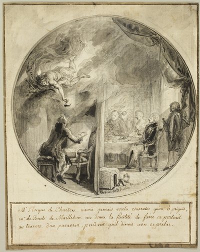 Gabriel de Saint-Aubin toteuttaa Chartresin piispan muotokuvaa tekijältä Gabriel Jacques de Saint Aubin