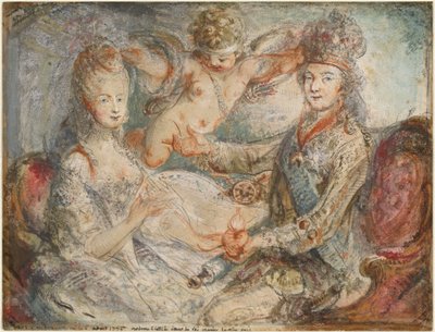Ludvig XVI ja Marie-Antoinette, jonka kruunaa rakkaus tekijältä Gabriel Jacques de Saint Aubin