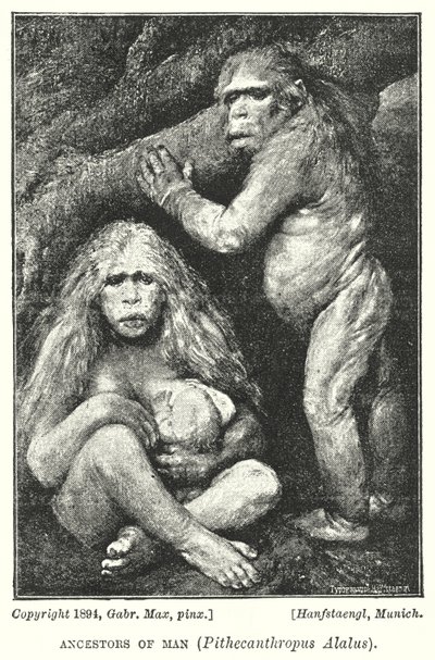 Ihmisen esi-isät, Pithecanthropus Alalus (litho) tekijältä Gabriel Max