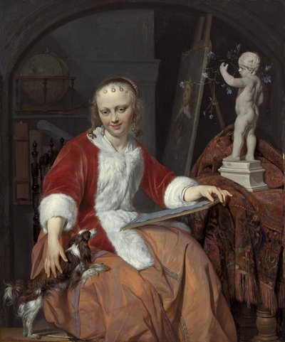 Isabella de Wolffin (....-1718) muotokuva taiteilijana. tekijältä Gabriel Metsu