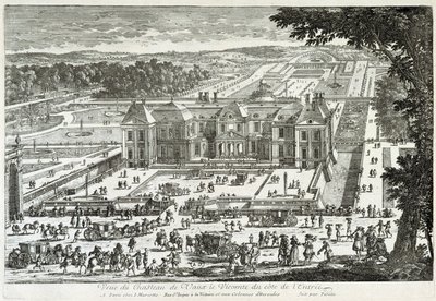 Näkymä Vaux Le Vicomten (Vaux-Le-Vicomten) linnalle sisäänkäynnin puolelta (Le oursin puutarhat) - Perellen luona, 1600-luvun loppu tekijältä Gabriel Perelle