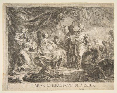 Laban etsii jumaliaan, 1753. tekijältä Gabriel de Saint Aubin