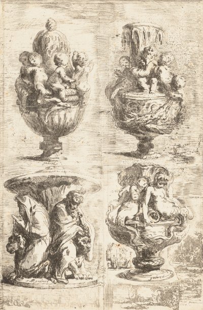 Neljä maljakkoa, 1754. tekijältä Gabriel de Saint Aubin
