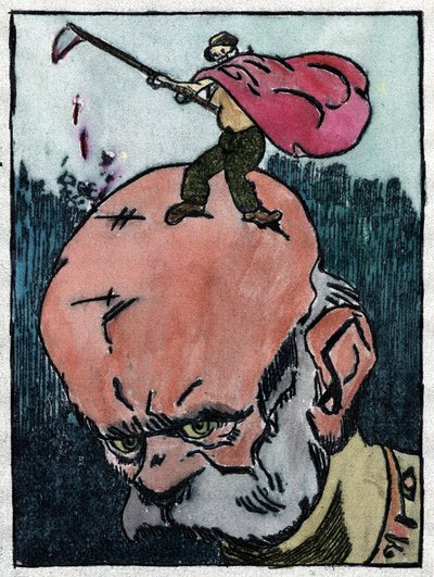 Itävallan Franz Joseph I, jonka päähän oli kiinnitetty kuoleman huudahdus Mikä kova pää! 1915 (kaiverrus) tekijältä Gabriele (1865-1937) Galantara