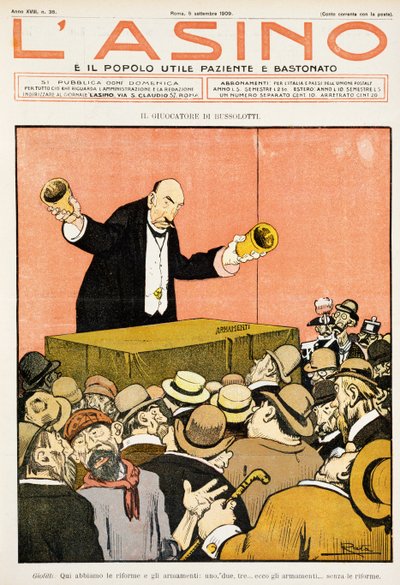 Shell-pelipelaaja, Giovanni Giolittille (1842-1928) omistettu satiirinen sarjakuva L