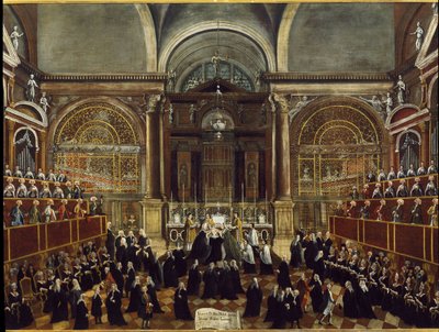 Nunnan pukeutumisseremonia San Lorenzon kirkossa Venetsiassa Yksityiskohta Gabriele Bellan (1730-1799) maalaus 1789 Koko 94x148 cm Venice Fondazione “” Querini Stampalia”” tekijältä Gabriele Bella