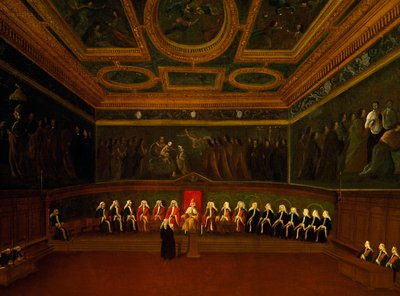 Kymmenen neuvostosali Venetsiassa, Gabriel Bella (1730-1799), öljy kankaalle, 94x147 cm, Italia tekijältä Gabriele Bella