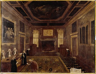 Kymmenen neuvoston sali Dogen palatsissa (Venetsia, Sala dei Tre Capi del Consiglio dei Dieci) - Gabriele Bellan maalaus (n. Venetsia, Querini Stampalia Foundation tekijältä Gabriele Bella