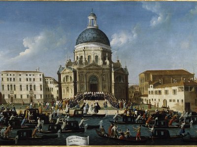 Aatelisen rouvan häät Santa Maria della Salutessa (Venetsialaisen aatelisrouvan häät Santa Maria della Salutessa) - Gabriele Bellan (n. 1730-1799) maalaus, 94x148 cm. Venetsia, Querini Stampalia Foundation tekijältä Gabriele Bella