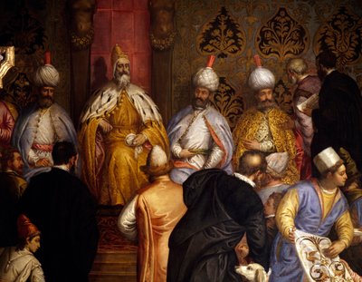 Doge Marino Grimani vastaanottaa Persian suurlähettiläät tekijältä Gabriele Caliari