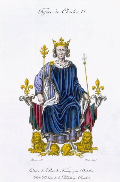 Kaarle VI:n figuuri, kaiverrettu Amedee Peree, teoksesta "Histoire des Rois de France" (värilitho) tekijältä Gabrielle Willemin