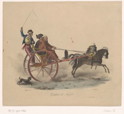 Kolme miestä vaunuissa Galessino di Napoli (otsikko esineessä) tekijältä Gaetano Dura
