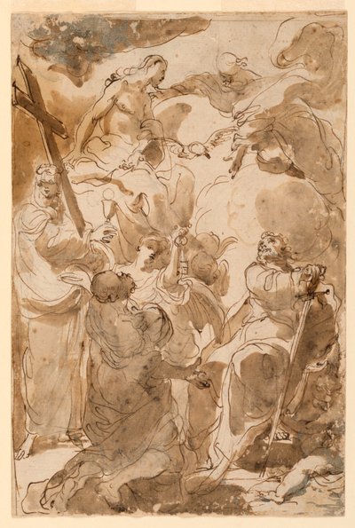 Piirros, Kolminaisuus ja apostolit, Pietari ja Paavali, 1770-80. tekijältä Gaetano Gandolfi
