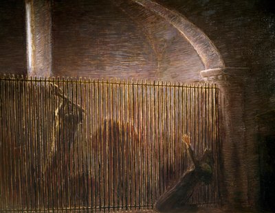 Parisina, Gaetano Previatin (1852-1920) maalaus, Pietro Mascagnin (1863-1945) homonyymisen oopperan IV näytöksen viimeinen kohtaus, öljy kankaalle tekijältä Gaetano Previati