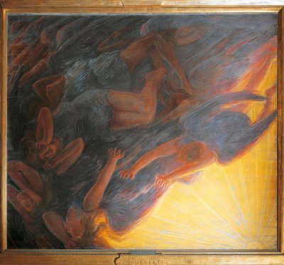 The Fall of the Angels, triptyykkien keskustaulu, 1913, tekijältä Gaetano Previati