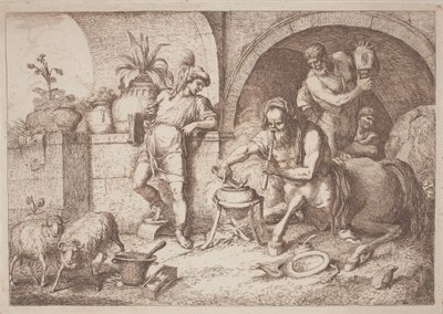 Chiron opettaa taikuutta Akhilleukselle tekijältä Gaetano Zompini, after Giovanni Benedetto Castiglione