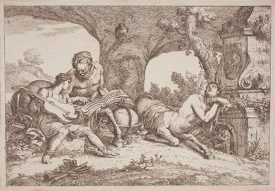 Chiron opettaa musiikkia Akhilleukselle tekijältä Gaetano Zompini, after Giovanni Benedetto Castiglione