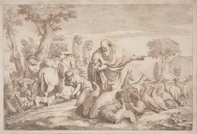 Nooa johdattaa eläimiä arkkiin tekijältä Gaetano Zompini, after Giovanni Benedetto Castiglione