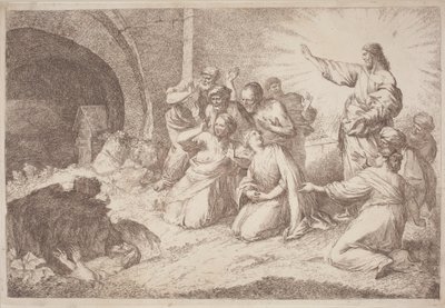 Lasaruksen herättäminen tekijältä Gaetano Zompini, after Giovanni Benedetto Castiglione