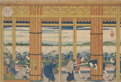Suihkukatos Tempozan Bayn rannalla, 1838. tekijältä Gakutei