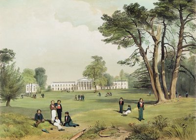 Protestanttisten toisinajattelijoiden lukio ja kappeli, Mill Hill, Middlesex, luonnosta piirtänyt D. Fowler n. 1830 tekijältä Gale Robert Leake