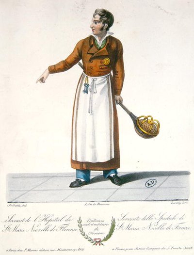 Palvelija Santa Maria Novella -sairaalassa Firenzessä, 1800-luvun alku (värilitho) tekijältä Galli (after)