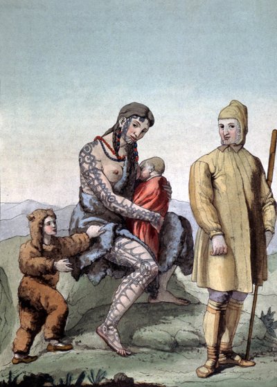 Tšuktšiperhe, noin 1810 (kaiverrus) tekijältä Gallo Gallina