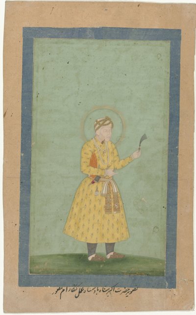Akbarin muotokuva seisomassa, täplä kädessään tekijältä Gangaram (attributed to)
