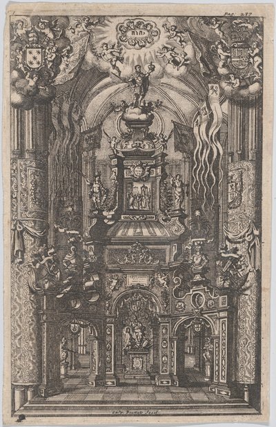Katafalkki Ferdinandille, tuntemattomasta kirjasta, n. 1660-95. tekijältä Gaspar Bouttats