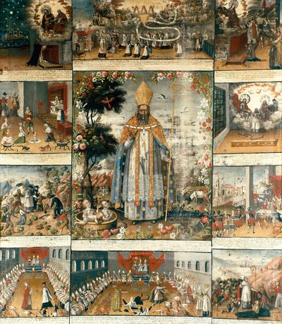 Alttaritaulu Pyhän Nikolauksen Myra- tai Barilaisen elämästä (270-345) tekijältä Gaspar Miguel de Berrio