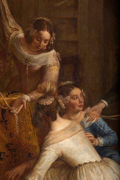 Seurakuntakirkko (Eglise Saint-Brice). Paintin "Espanjan arkkiherttua Isabel lahjoittaa korunsa Hallen Saint-Martinin basilikalle". Gaspar de Crayer. tekijältä Gaspar De Crayer