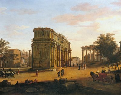 Septimius Severuksen kaari Roomassa, Gaspar van Wittel (1652 tai 1653-1736), öljy paneelille, 565 x 9056 cm, Yksityiskohta tekijältä Gaspar van Wittel