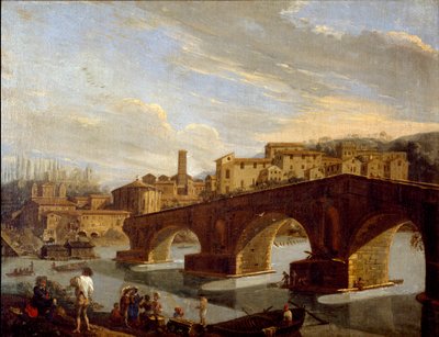 Näkymä Tiberistä murtosillan tasolla Roomassa Gaspare Vanvitellin maalaus (Gaspar van Wittel, Caspar Van Vitelli) (1653-1736) Koko 39,5x51 cm Milano, Galleria d