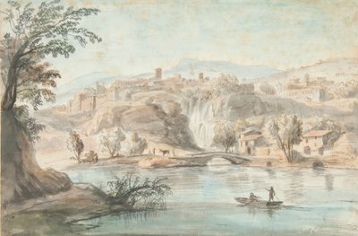 Maisema Tivolissa, 1701-10 (kynä, ruskea muste ja värilliset pesut paperille) tekijältä Gaspar van Wittel