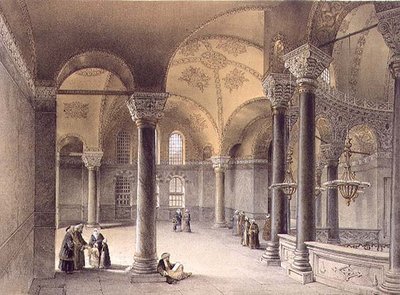 Haghia Sophia, levy 14: Itämainen galleria, kaiverrus Louis Haghe (1806-85), julkaistu 1852 (litho) tekijältä Gaspard (after) Fossati