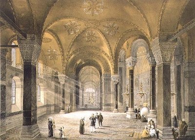 Hagia Sofia, levy 5: pohjoinen sisäänkäynti, kaiverrus Louis Haghe (1806-85), julkaistu 1852 (litho) tekijältä Gaspard (after) Fossati