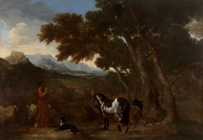 Dughet - Maisema, jossa erakko saarnaa eläimille, 1637 - 1638 tekijältä Gaspard Dughet
