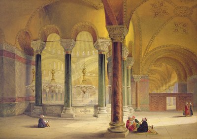 Hagia Sophia, levy 11: Meme-galleria lounaiskulmassa, kaiverrettu Louis Haghe (1806-85), julkaistu 1852 tekijältä Gaspard Fossati