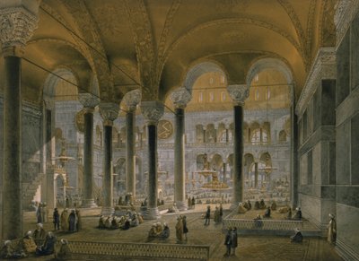 Haghia Sophia, levy 6: pohjoinen keskilaiva, kaivertaja Louis Haghe (1806-85), julkaistu 1852. tekijältä Gaspard Fossati