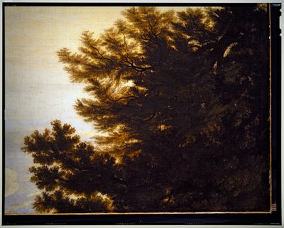 Italialainen pastoraalinen maisema, yksityiskohta, päivätty tekijältä Gaspard Poussin Dughet