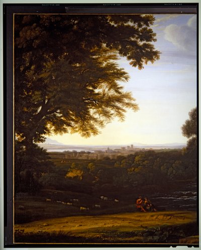 Italialainen pastoraalinen maisema, yksityiskohta, päivätty tekijältä Gaspard Poussin Dughet
