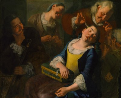 Nukkuvan tytön kiusaaminen, n. 1760. tekijältä Gaspare Traversi